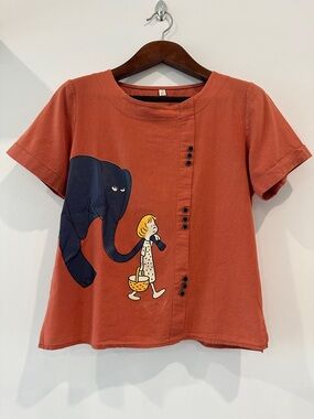 Vintage Woman’s Blouse with Cartoon and Buttons